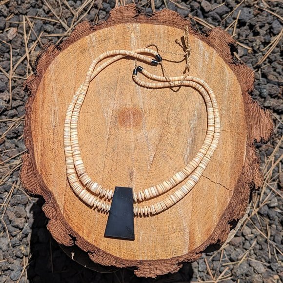 Hopi Shell Beads Necklace Inlay Turquoise Pendant Native American Handmade*** - Picture 9 of 10